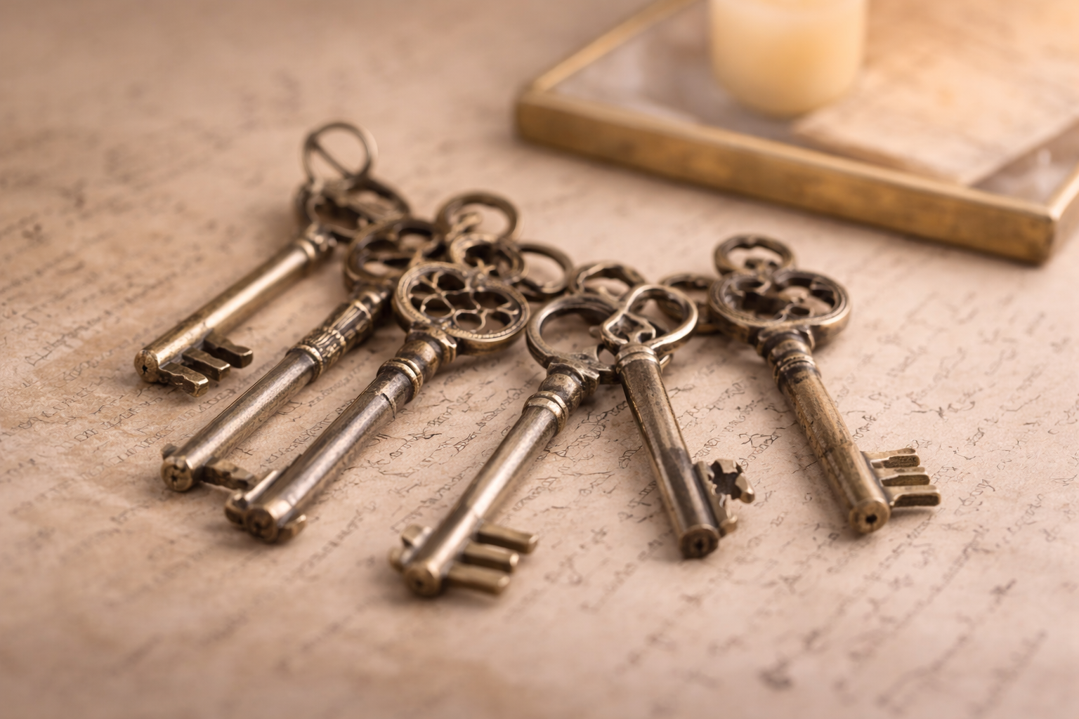 Clés anciennes sur une surface claire
